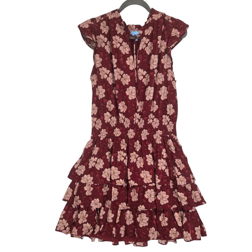 Draper James Cottagecore Dress XL Red Pink Floral Tiered Ruffle Feminine Whimsy